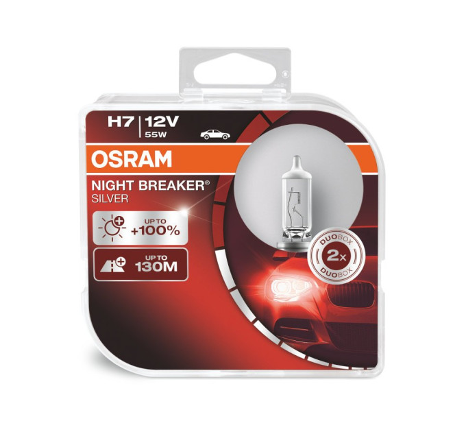 Комплект галогенних ламп OSRAM Night Breaker Silver 64210NBS-HCB H7 55W 12V PX29t