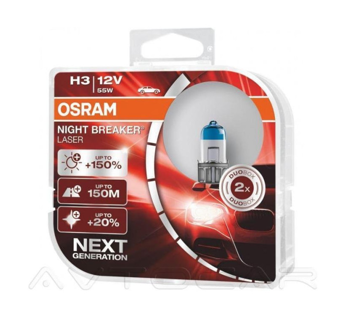 Комплект галогенних ламп OSRAM Night Breaker LASER NG 64151NL-HCB H3 55W 12V Pk22s