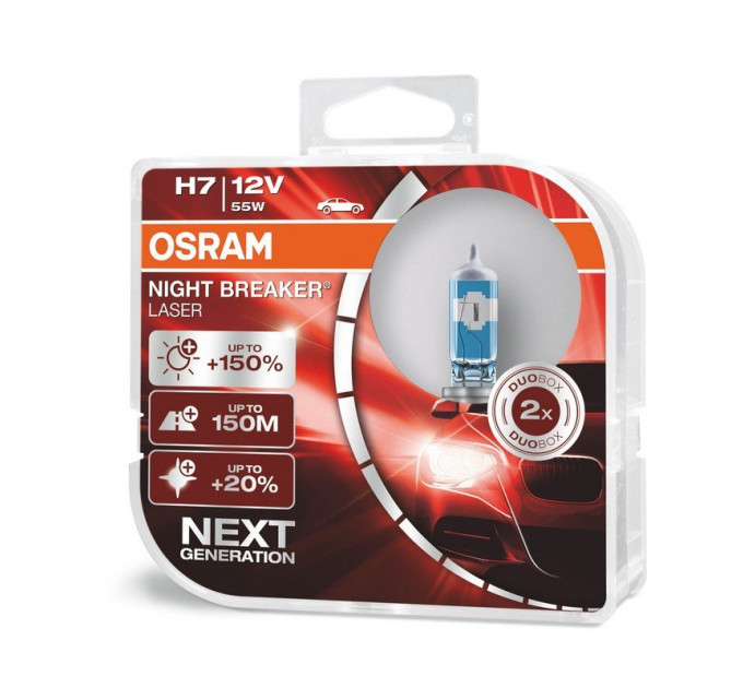 Комплект галогенних ламп OSRAM Night Breaker LASER 64210NL-HCB-DUO H7 12V 55W
