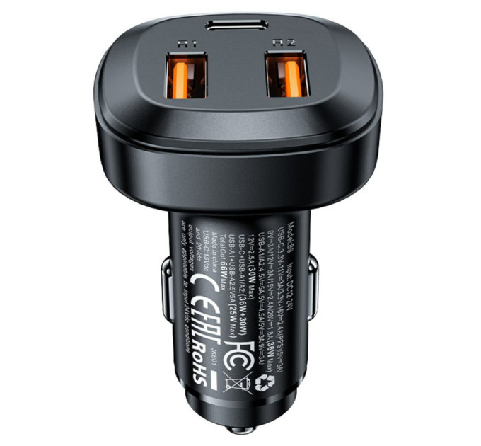Автомобільний зарядний пристрій ACEFAST B9 66W (2USB-A+USB-C)
