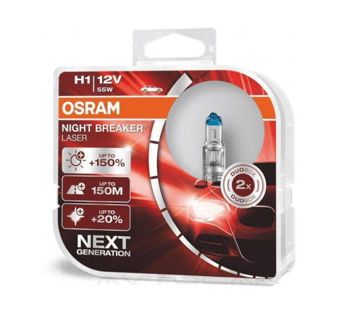 Комплект галогенних ламп OSRAM Night Breaker LASER NG 64150NL-HCB H1 55W 12V P14,5s