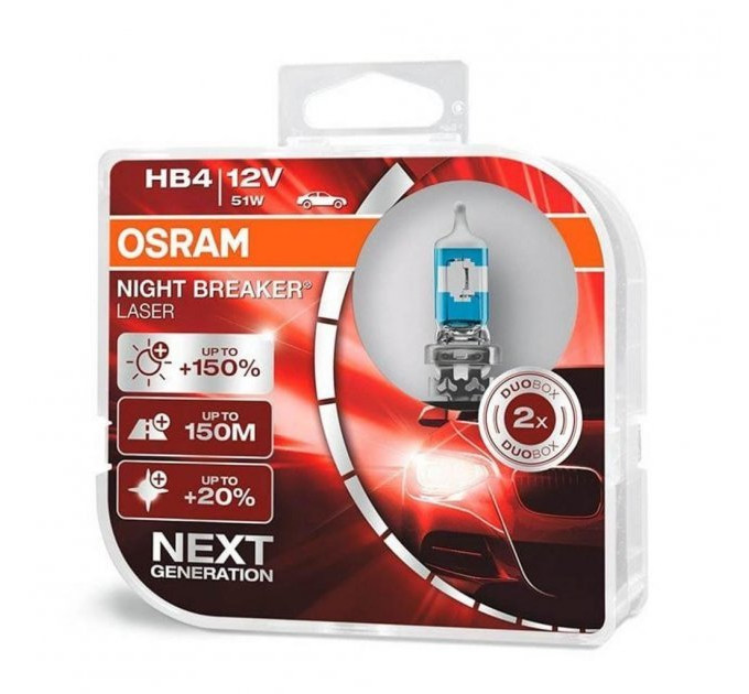 Комплект галогенних ламп OSRAM Night Breaker LASER NG 9006NL-HCB 51W HB4 12V P22d