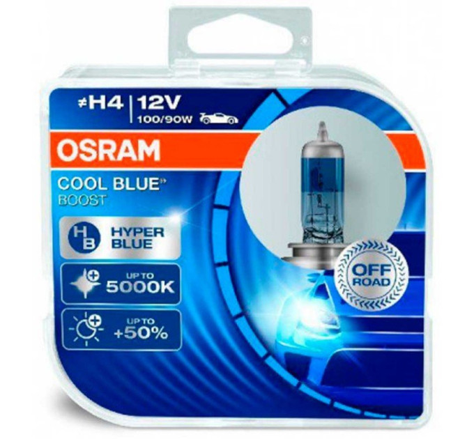 Комплект галогенних ламп OSRAM Cool Blue Boost PLUS 62193CBB-HCB H4 100/90W 12V P43T