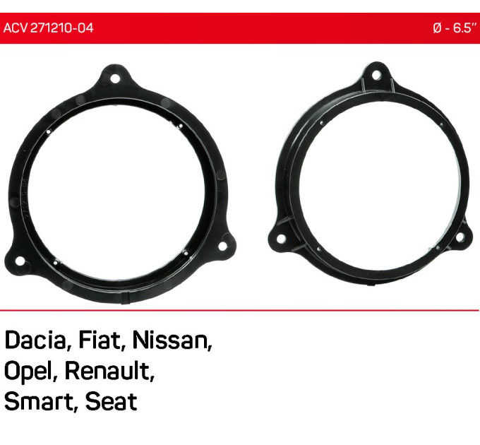 Проставки під динаміки ACV 271210-04 для автомобілів Dacia, Fiat, Nissan, Opel, Renault, Smart, Seat