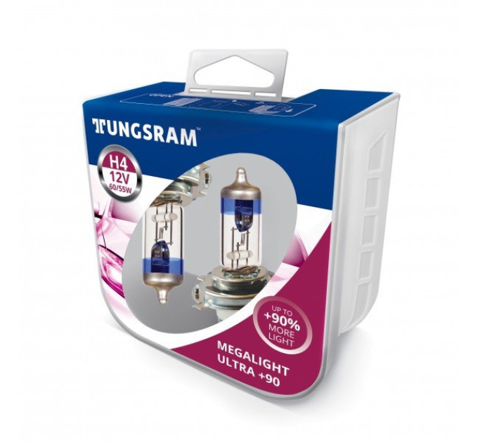 Комплект галогенних ламп Tungsram Megalight Ultra +90% H4 60/55W 12V