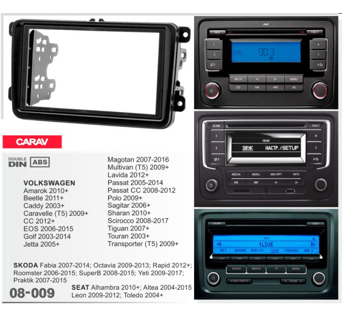 Перехідна рамка Volkswagen Caddy, Golf, Jetta, Passat, Polo, Tiguan, Touran Carav 08-009