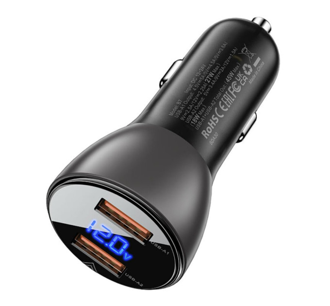 Автомобільний зарядний пристрій ACEFAST B7 metal  45W (USB-A + USB-A)