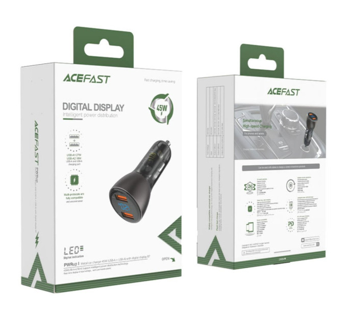 Автомобільний зарядний пристрій ACEFAST B7 metal  45W (USB-A + USB-A)