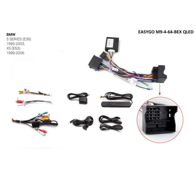 Штатна магнітола EasyGo M9-4-64-BEX QLED BMW 5 (E39) 1995-2003, X5 (E53) 1999-2006